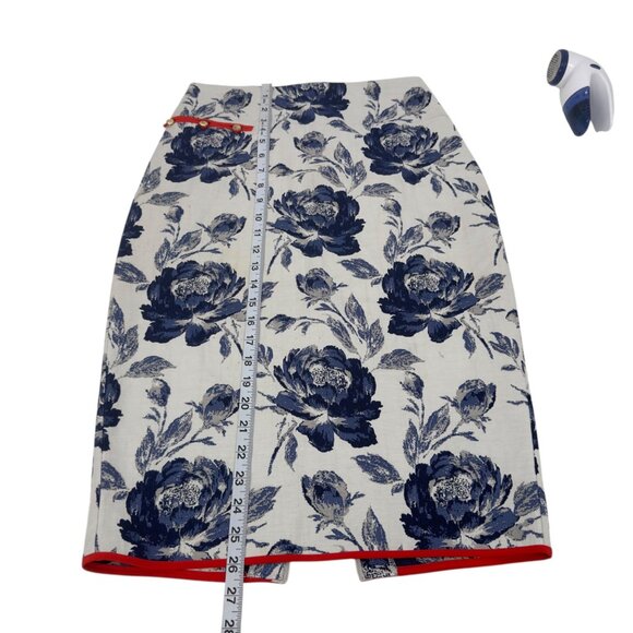 Eva Mendes Floral Blazer SZ 6 & Pencil Skirt SZ 0 Suit Set Off White/Blue/ Lined - Picture 14 of 16